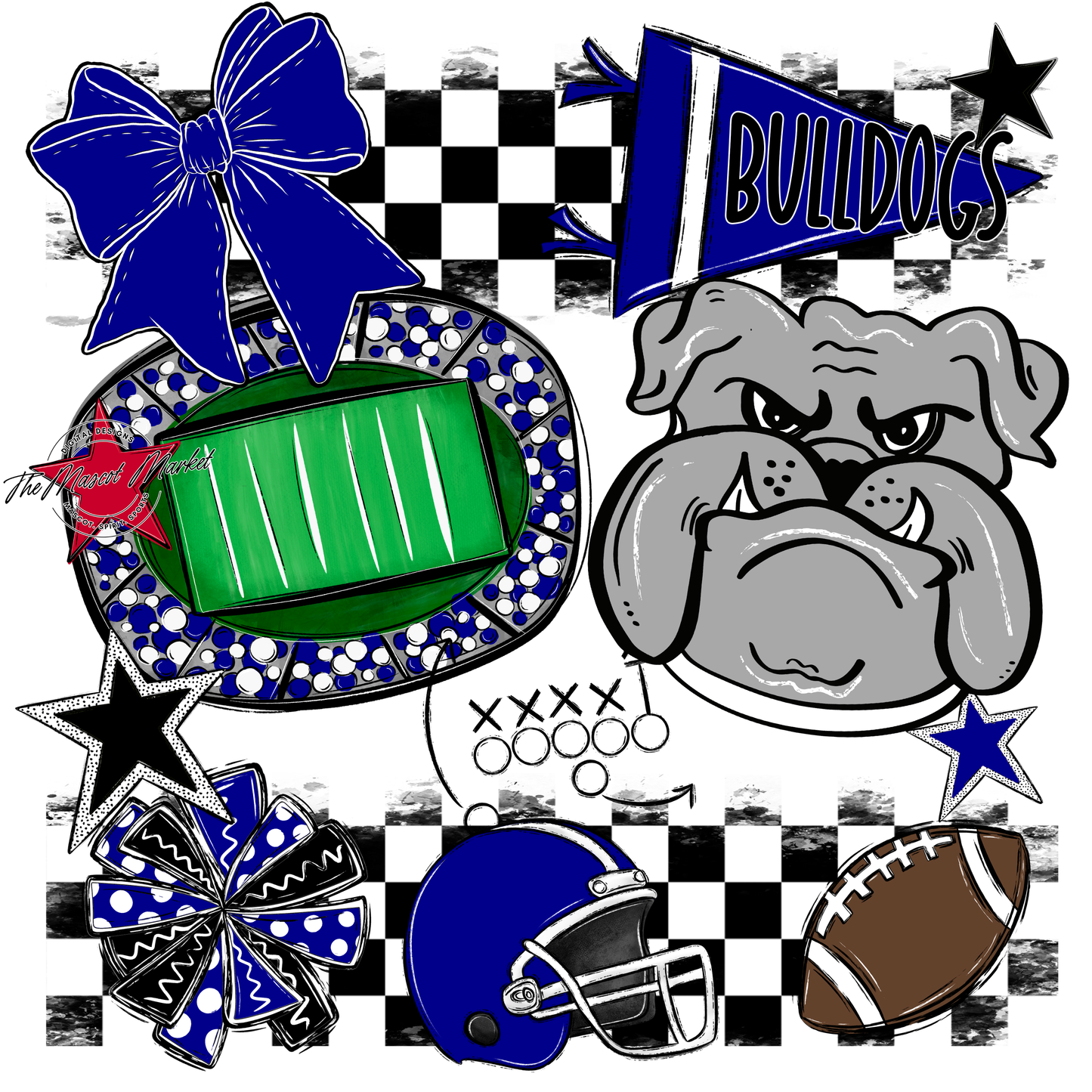 Bulldogs Checkers Mascot Spirit Design-Blue