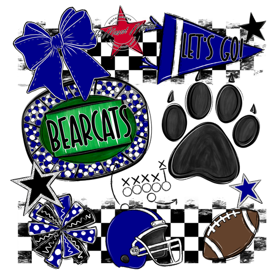 Bearcats Checkers Mascot Spirit Design-Blue