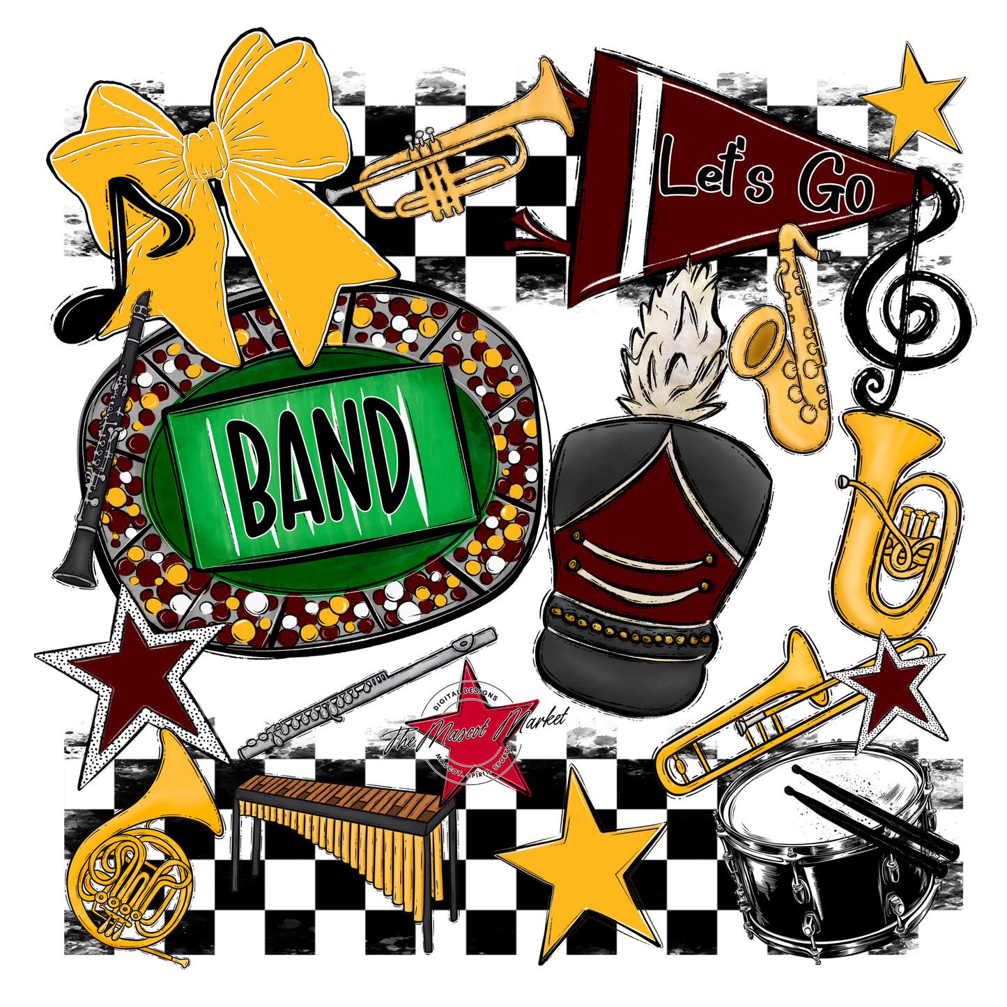 Band Checkers Spirit Design-Maroon-Yellow