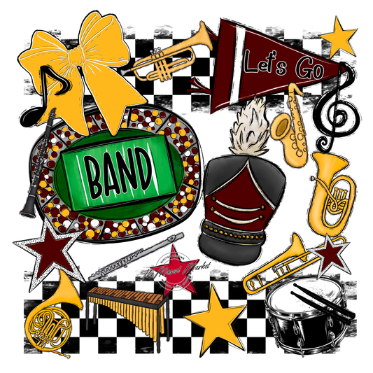 Band Checkers Spirit Design-Maroon-Yellow