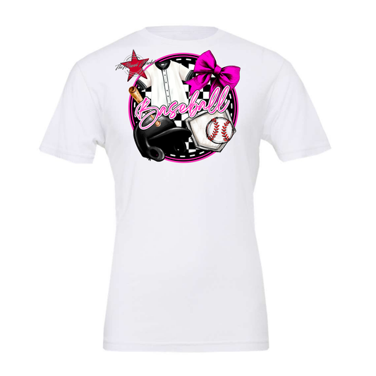Circle Baseball Design w Bow-Pink