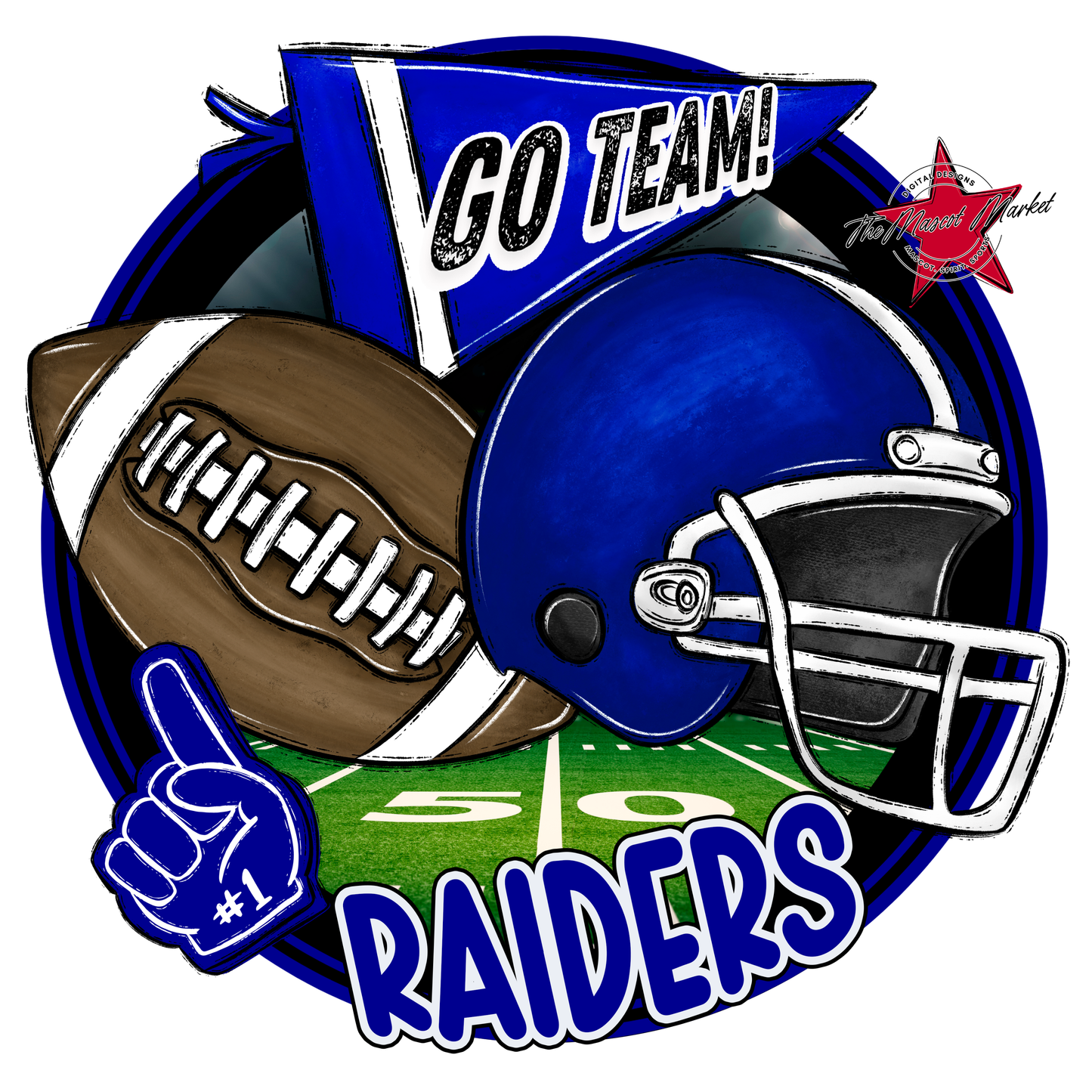 Raiders Circle Football Design-Blue