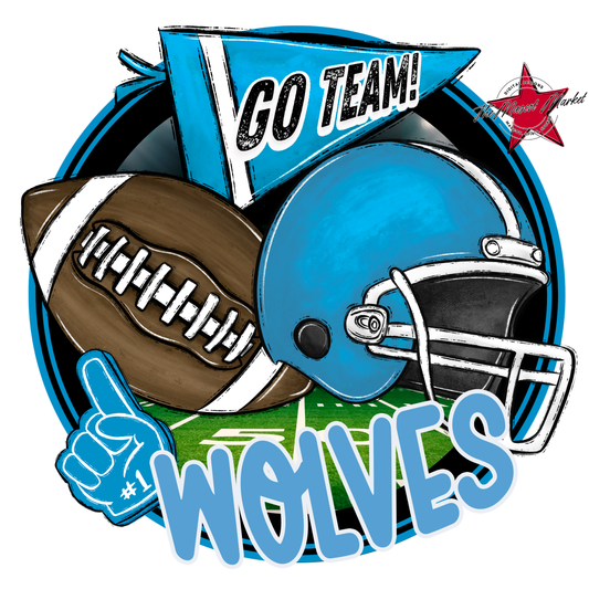 Wolves Circle Football Design-Carolina Blue