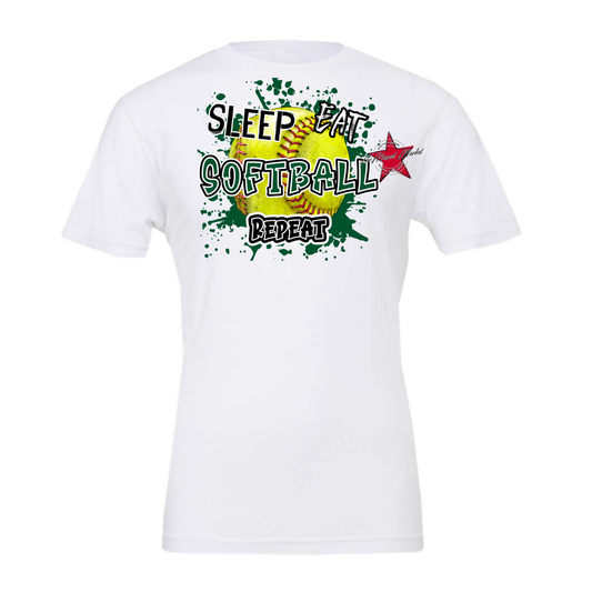 Eat Sleep Softball Repeat-Green