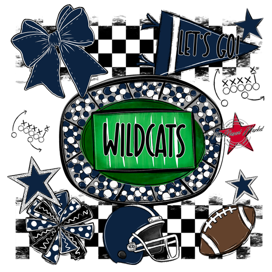 Wildcats Checkers Spirit Design-Navy