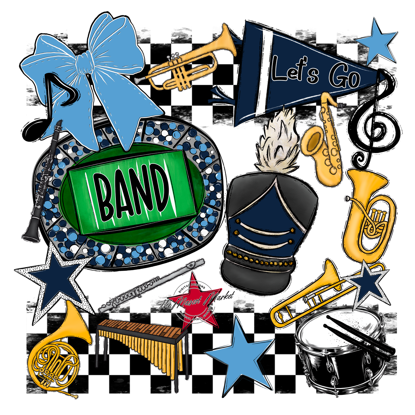 Band Checkers Spirit Design-Navy-Carolina Blue