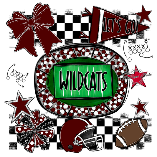Wildcats Checkers Spirit Design-Maroon