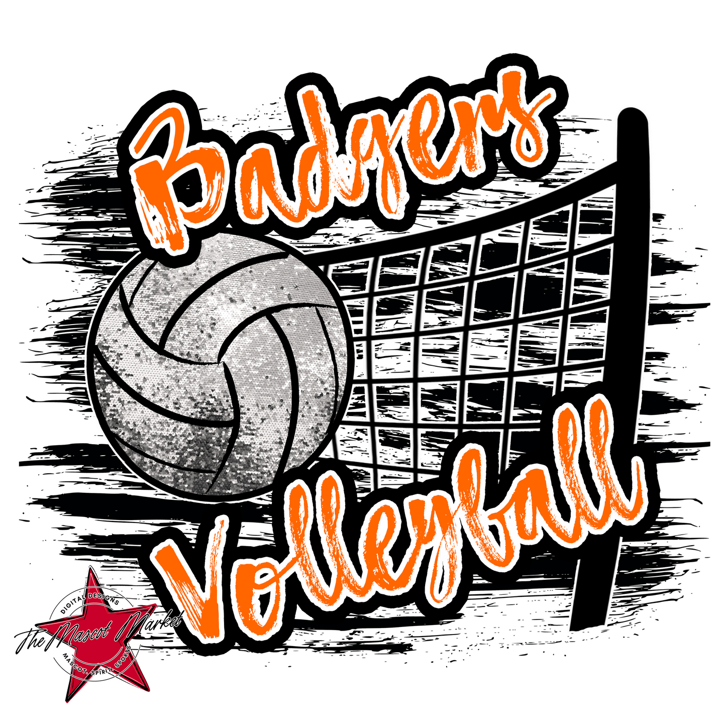 Badgers Volleyball w Net-Orange