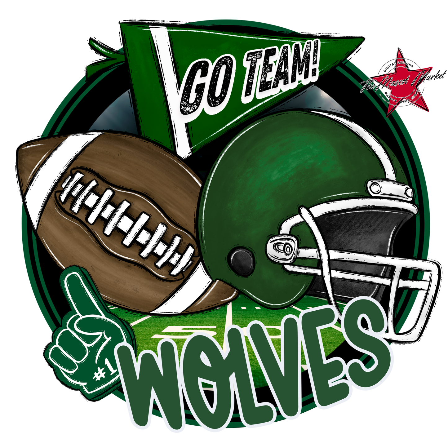 Wolves Circle Football Design-Green
