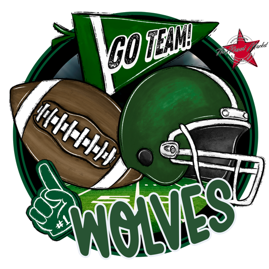 Wolves Circle Football Design-Green