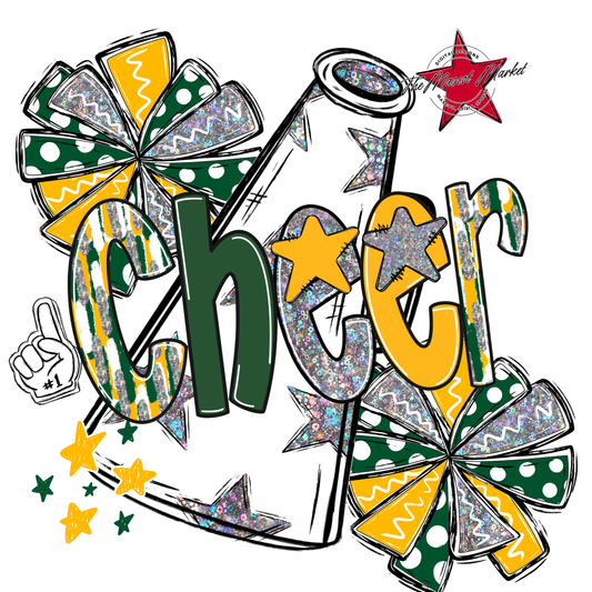 Cheer White Megaphone Scrape-Green-Yellow