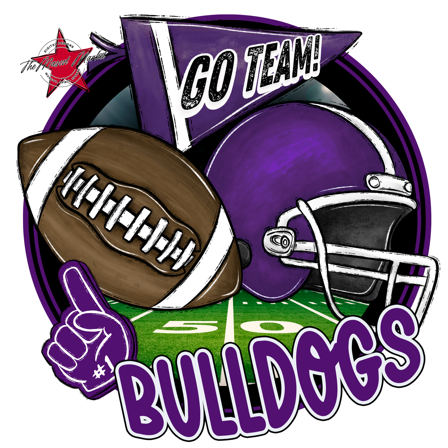 Bulldogs Circle Football Design-Purple