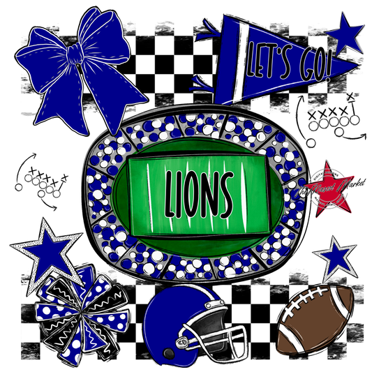 Lions Checkers Spirit Design-Blue