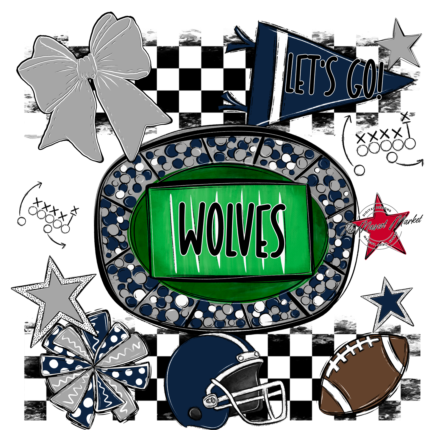 Wolves Checkers Spirit Design-Navy-Grey