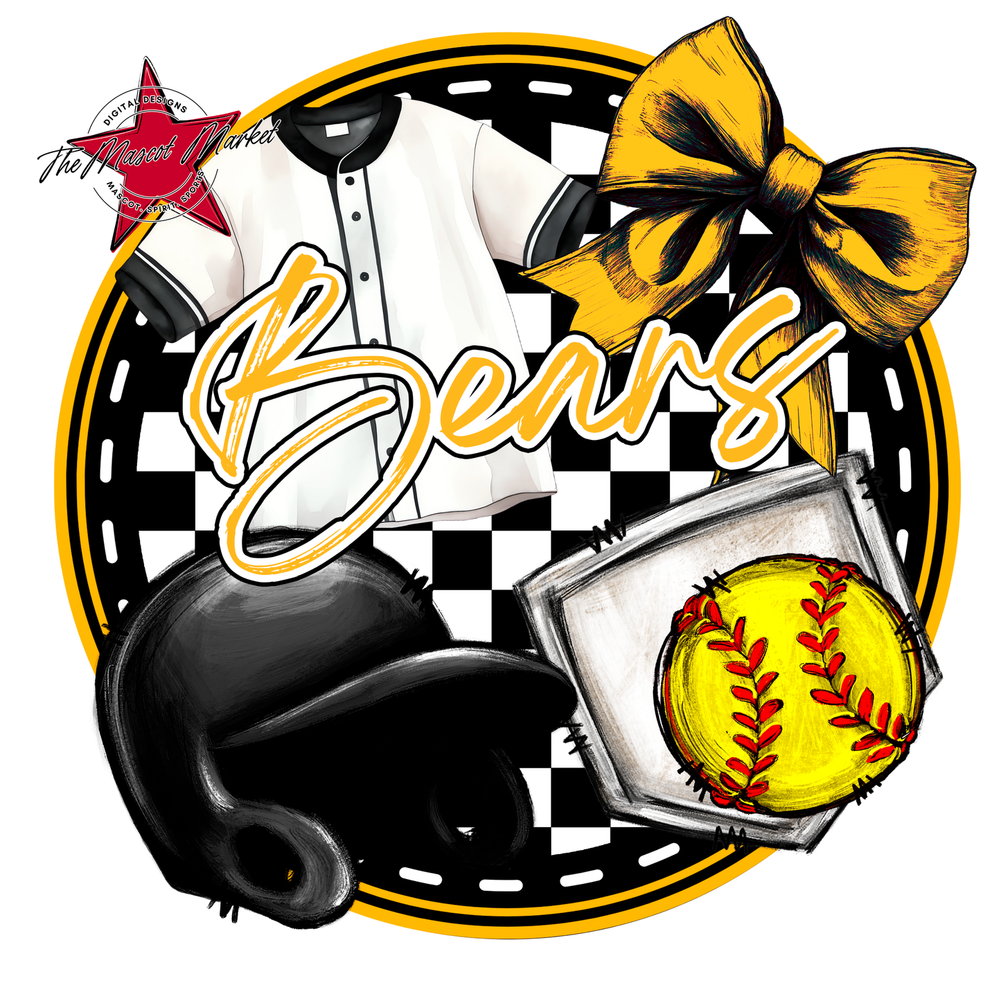 Bears Circle Softball Design-Yellow