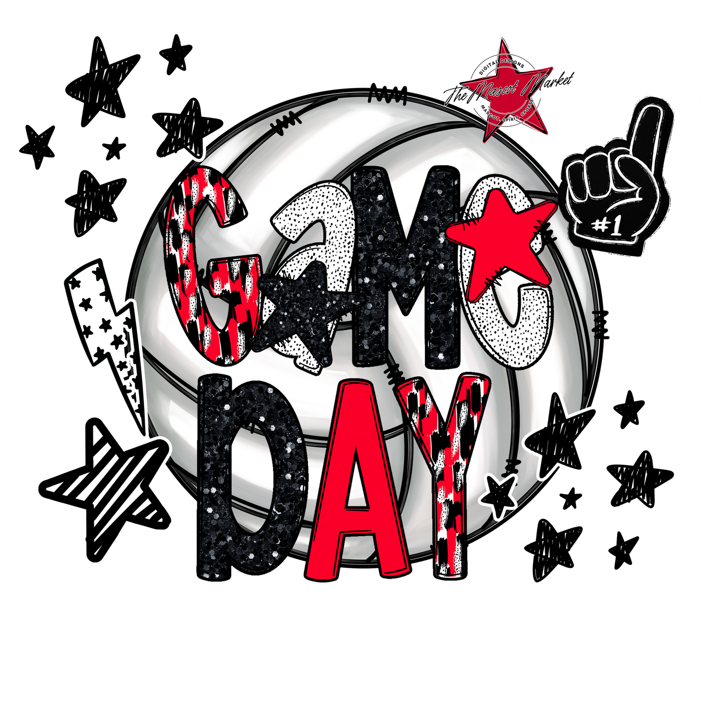Volleyball Game Day Scrape-Bright Red