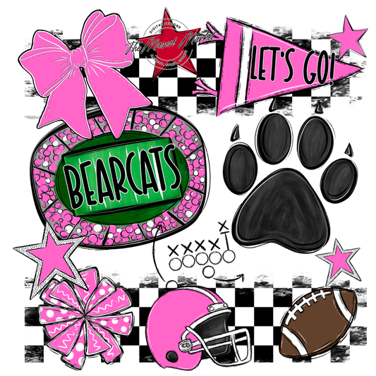 Bearcats Checkers Mascot Spirit Design-Baby Pink