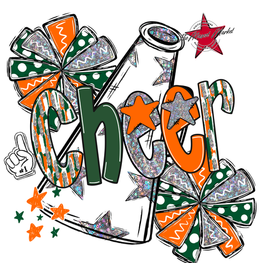 Cheer White Megaphone Scrape-Green-Orange