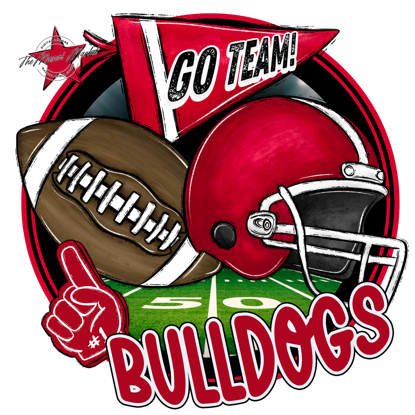 Bulldogs Circle Football Design-Red