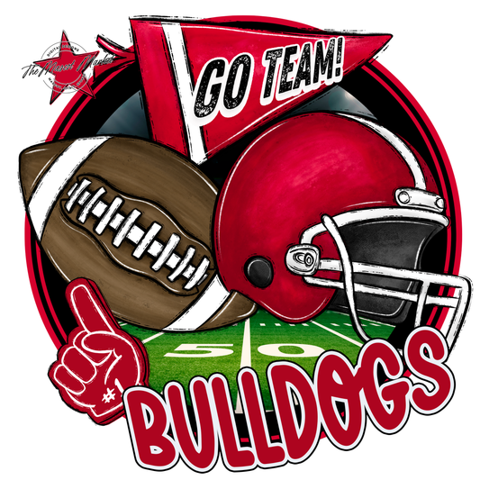 Bulldogs Circle Football Design-Red