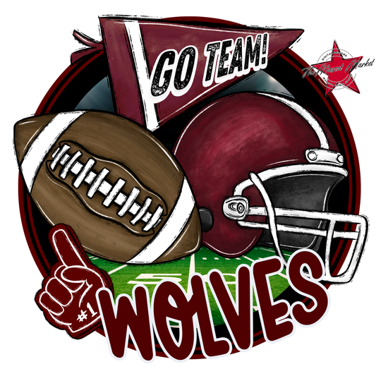 Wolves Circle Football Design-Maroon