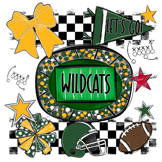 Wildcats Checkers Spirit Design-Green-Yellow