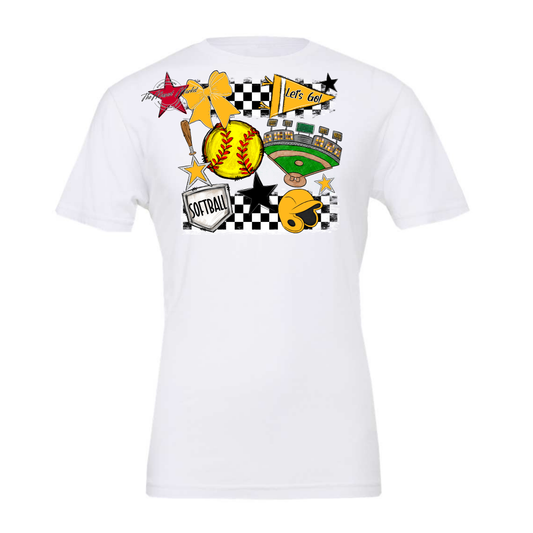 Softball Checkers Spirit Design-Yellow