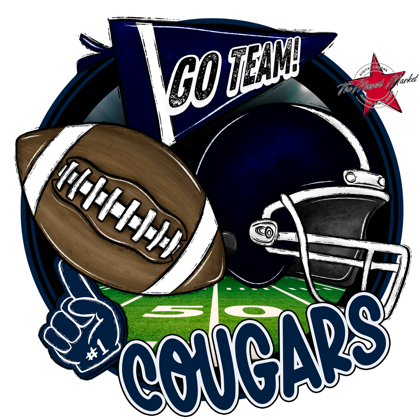 Cougars Circle Football Design-Navy