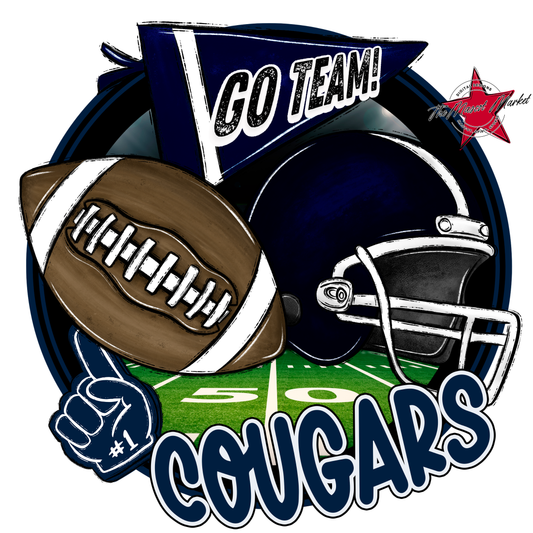 Cougars Circle Football Design-Navy