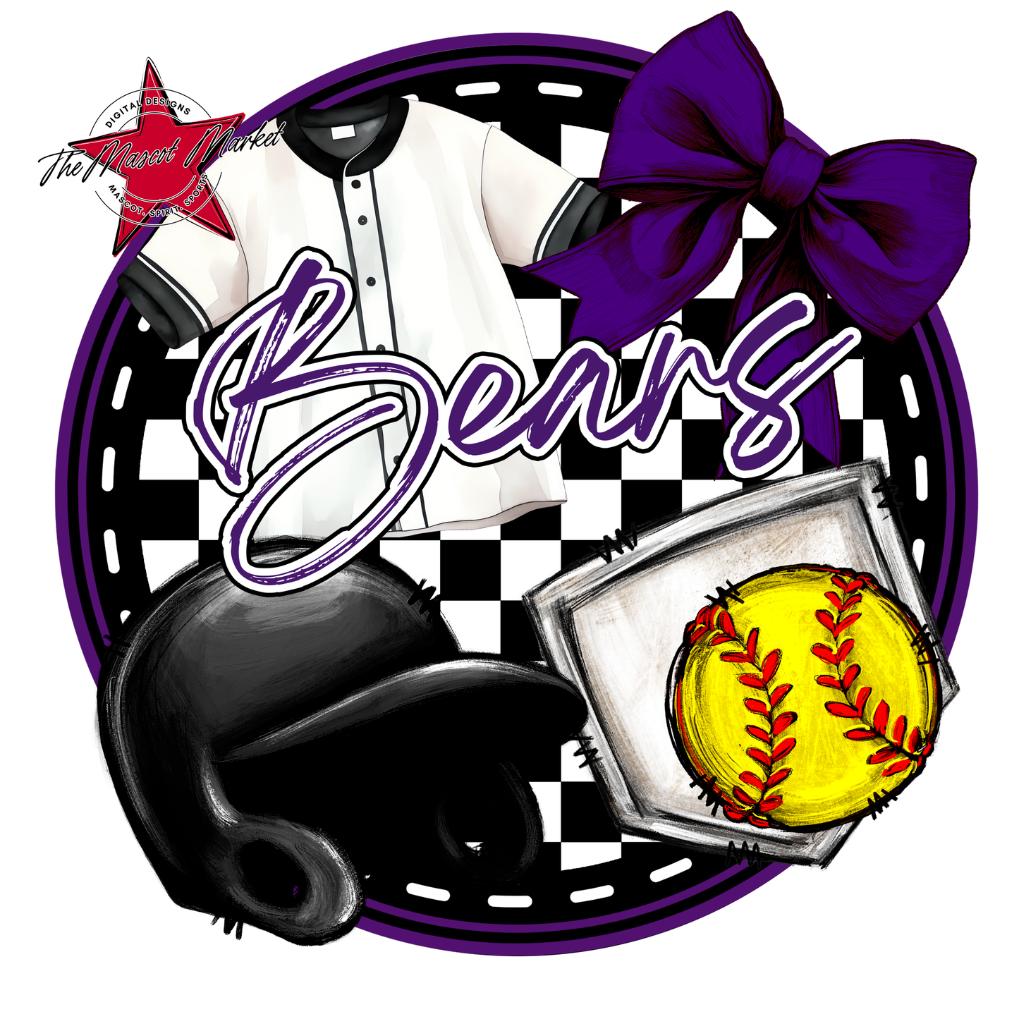 Bears Circle Softball Design-Purple