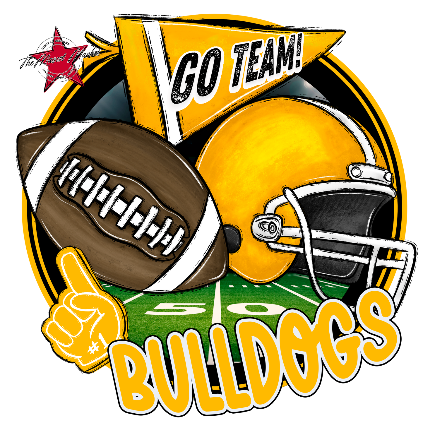 Bulldogs Circle Football Design-Yellow