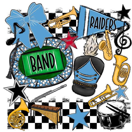 Raiders Band Checkers Design-Carolina Blue