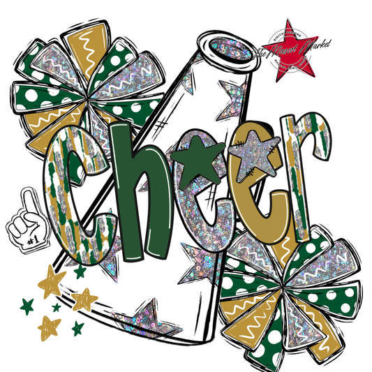 Cheer White Megaphone Scrape-Green-Gold