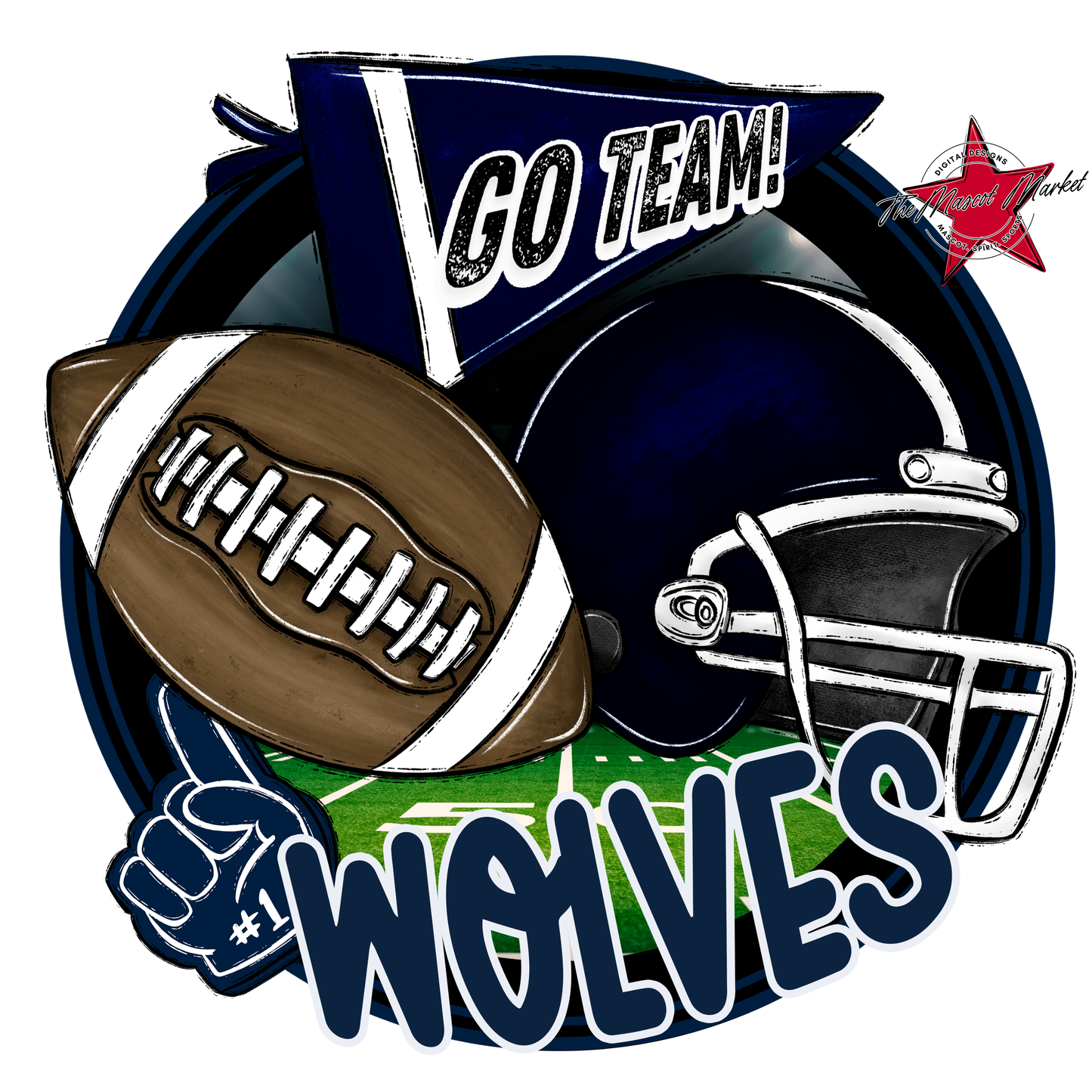 Wolves Circle Football Design-Navy