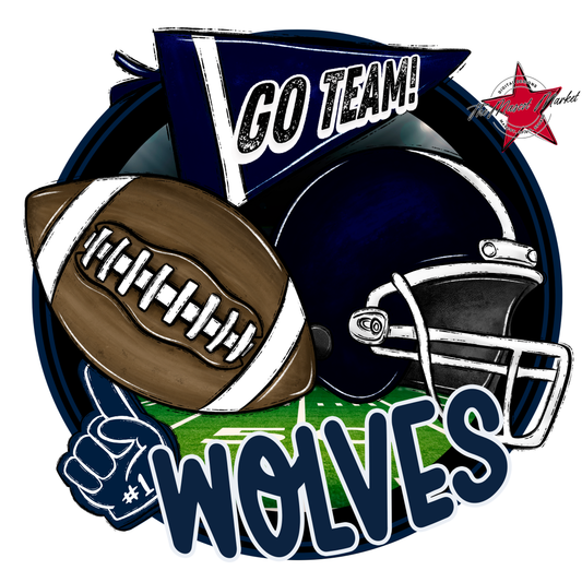 Wolves Circle Football Design-Navy