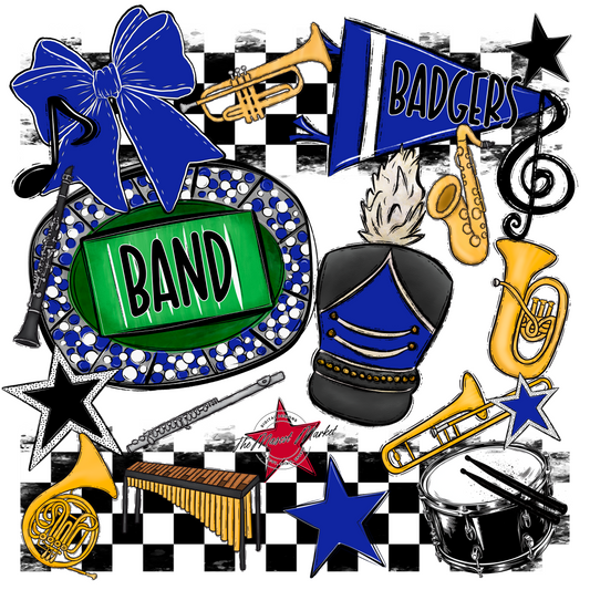 Badgers Band Checkers Design-Royal Blue