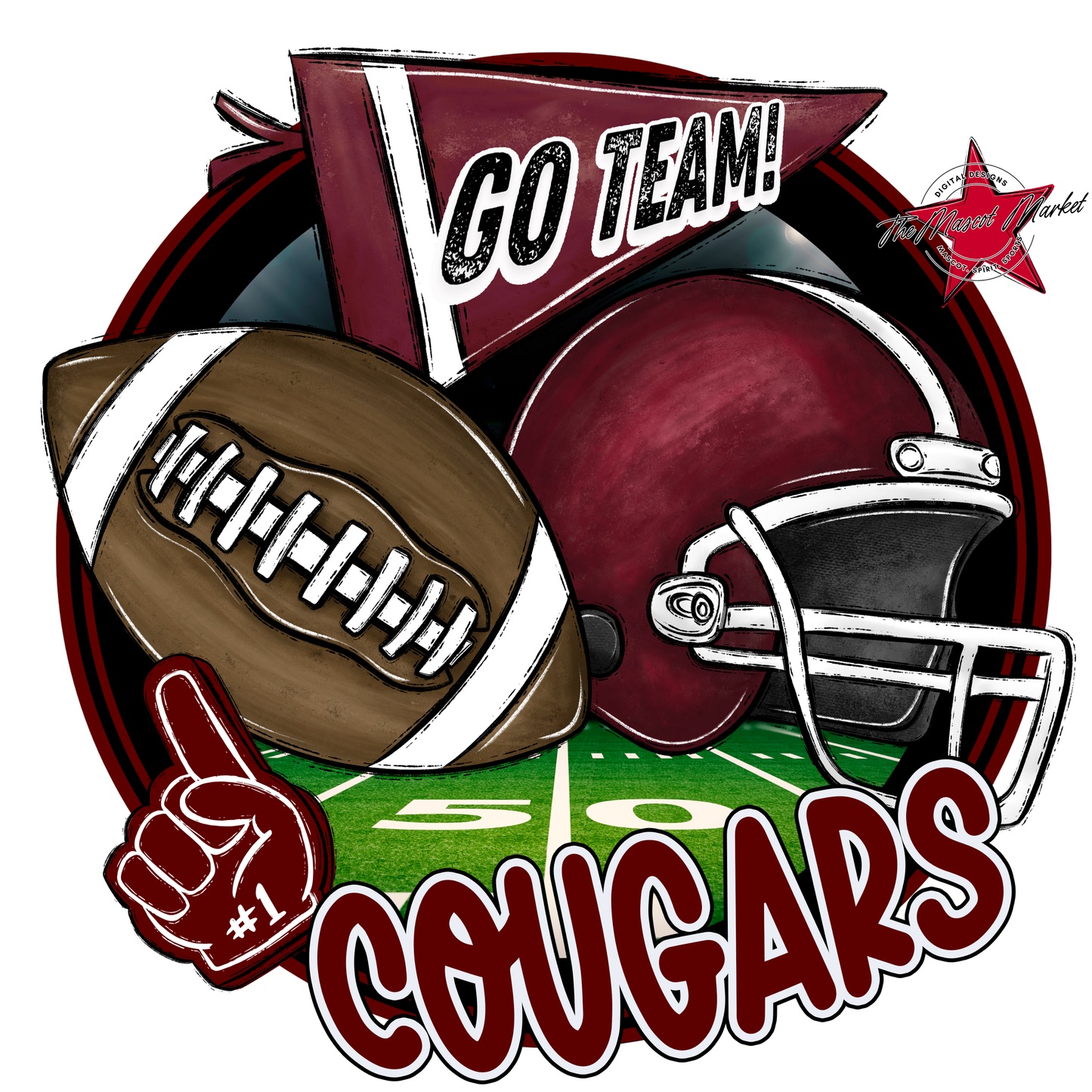 Cougars Circle Football Design-Maroon