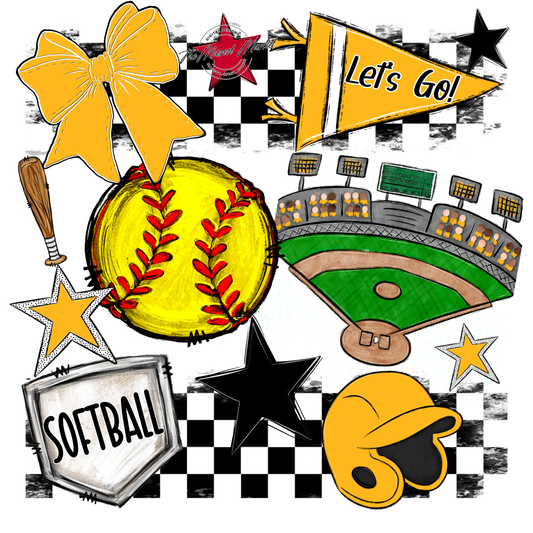 Softball Checkers Spirit Design-Yellow