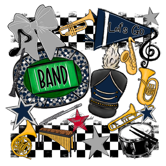 Band Checkers Spirit Design-Navy-Grey