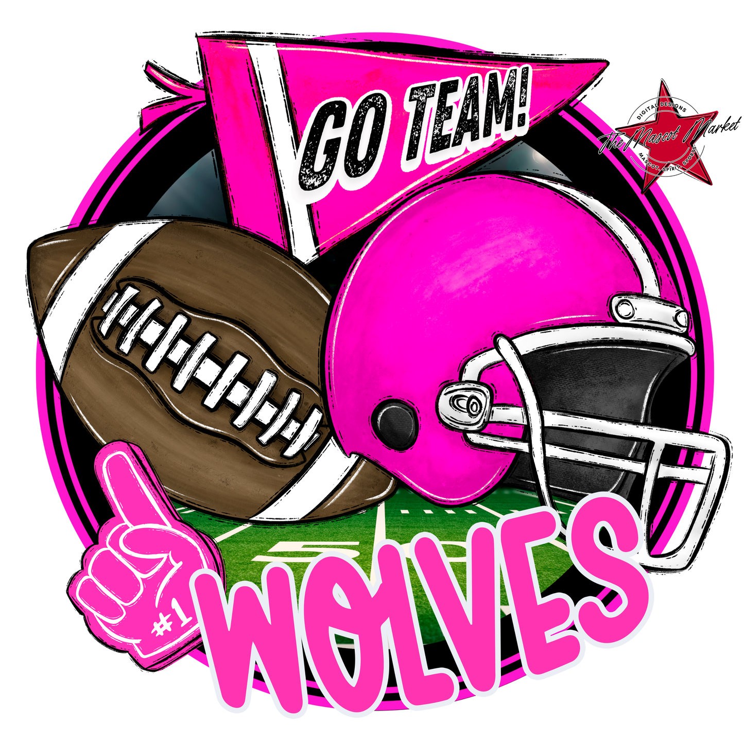 Wolves Circle Football Design-Pink