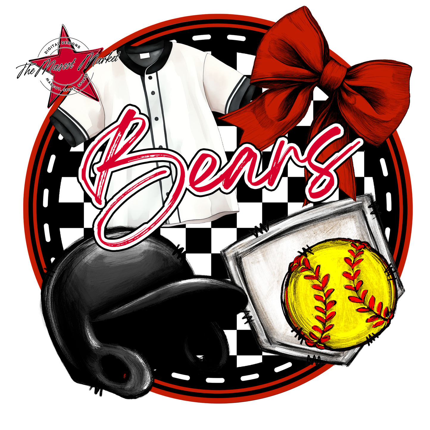 Bears Circle Softball Design-Red