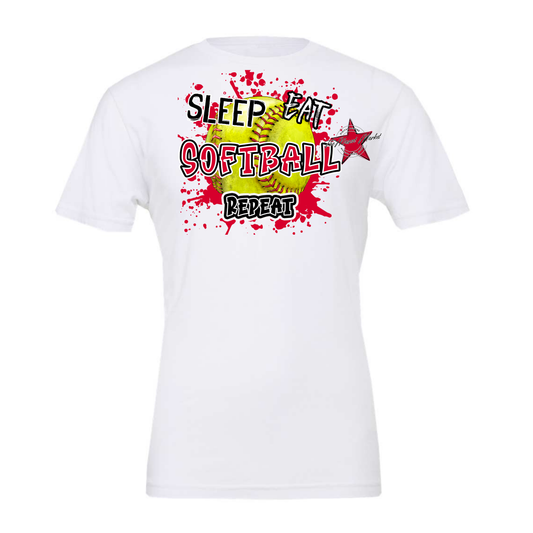 Eat Sleep Softball Repeat-Red