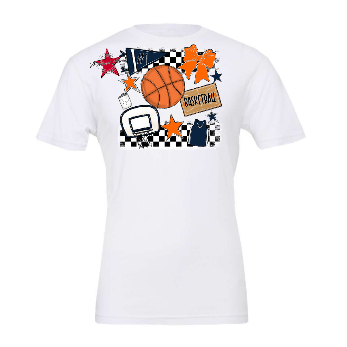 Basketball Checkers Spirit Design-Navy-Orange
