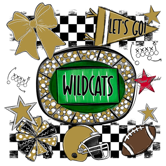 Wildcats Checkers Spirit Design-Gold