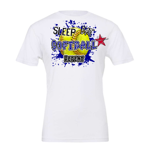 Eat Sleep Softball Repeat-Blue