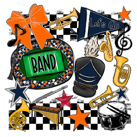 Band Checkers Spirit Design-Navy-Orange