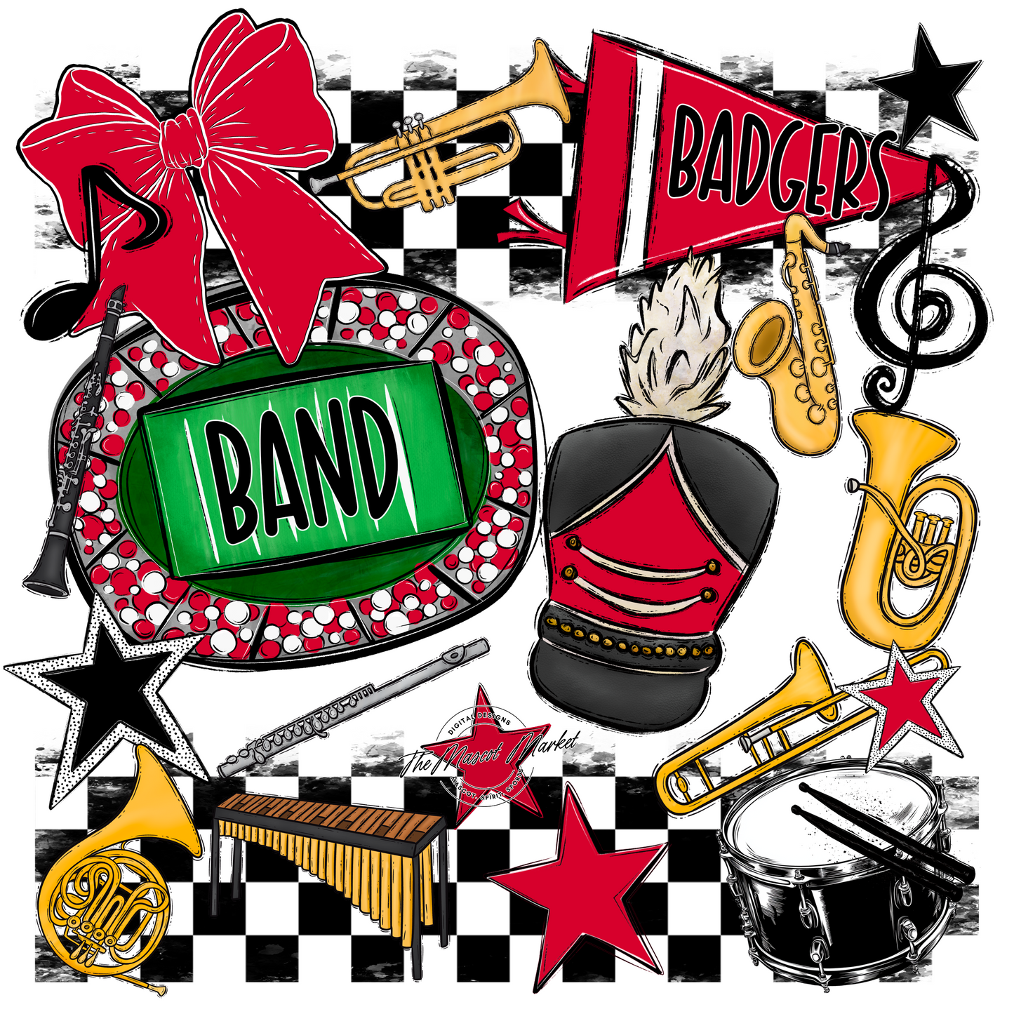 Badgers Band Checkers Design-Red