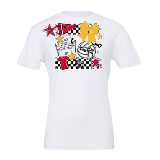 Volleyball Checkers Spirit Design-Red-Yellow