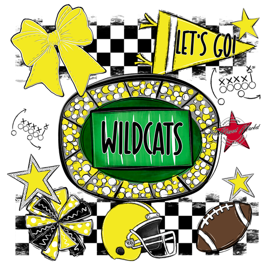 Wildcats Checkers Spirit Design-Bright Yellow
