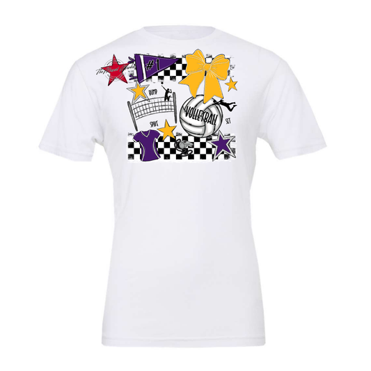 Volleyball Checkers Spirit Design-Purple-Yellow